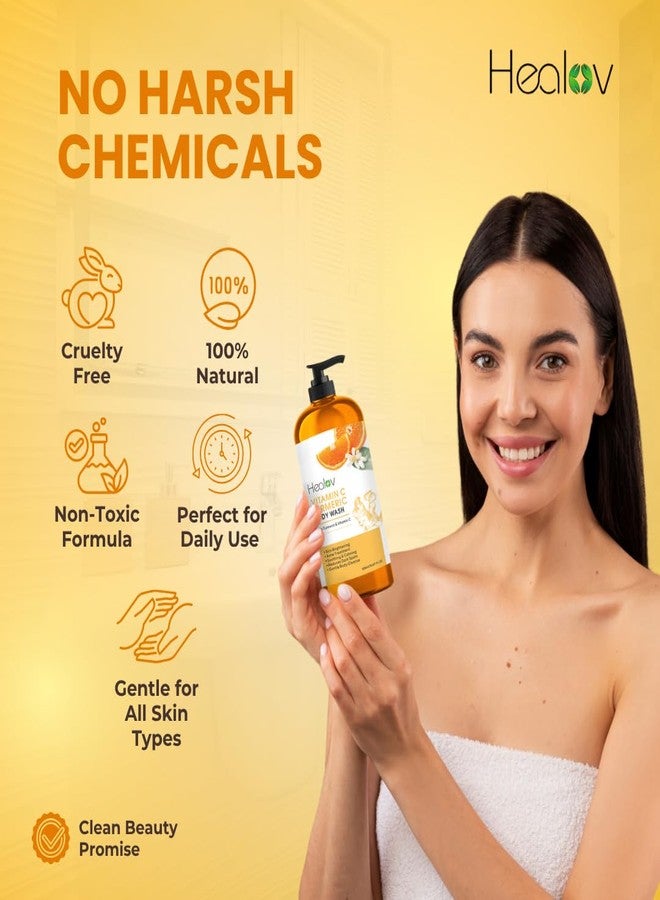Healov Turmeric Body Wash – Natural Skin Brightening Soap for Dark Spots & Hyperpigmentation – Exfoliating Turmeric Face & Body Wash for Scars, Glow & Gentle Daily Cleansing – Plant-Based Liquid Bath Soap - Image 5